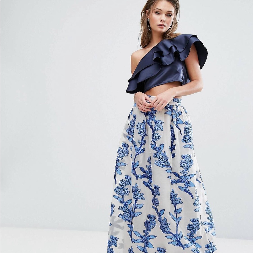 True Violet One Shoulder Crop Top w/ Frill Overlay